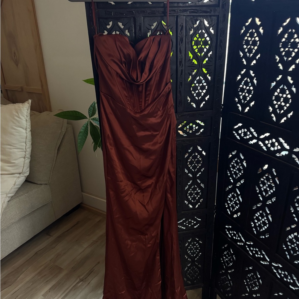 Elegant Brown Strapless Gown